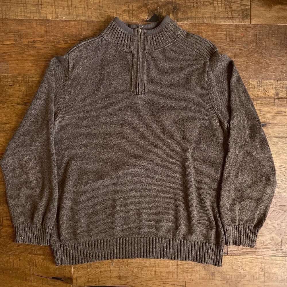 Dockers Quarter Zip Sweater Mens XL Brown Preppy Cotton Knit Pullover